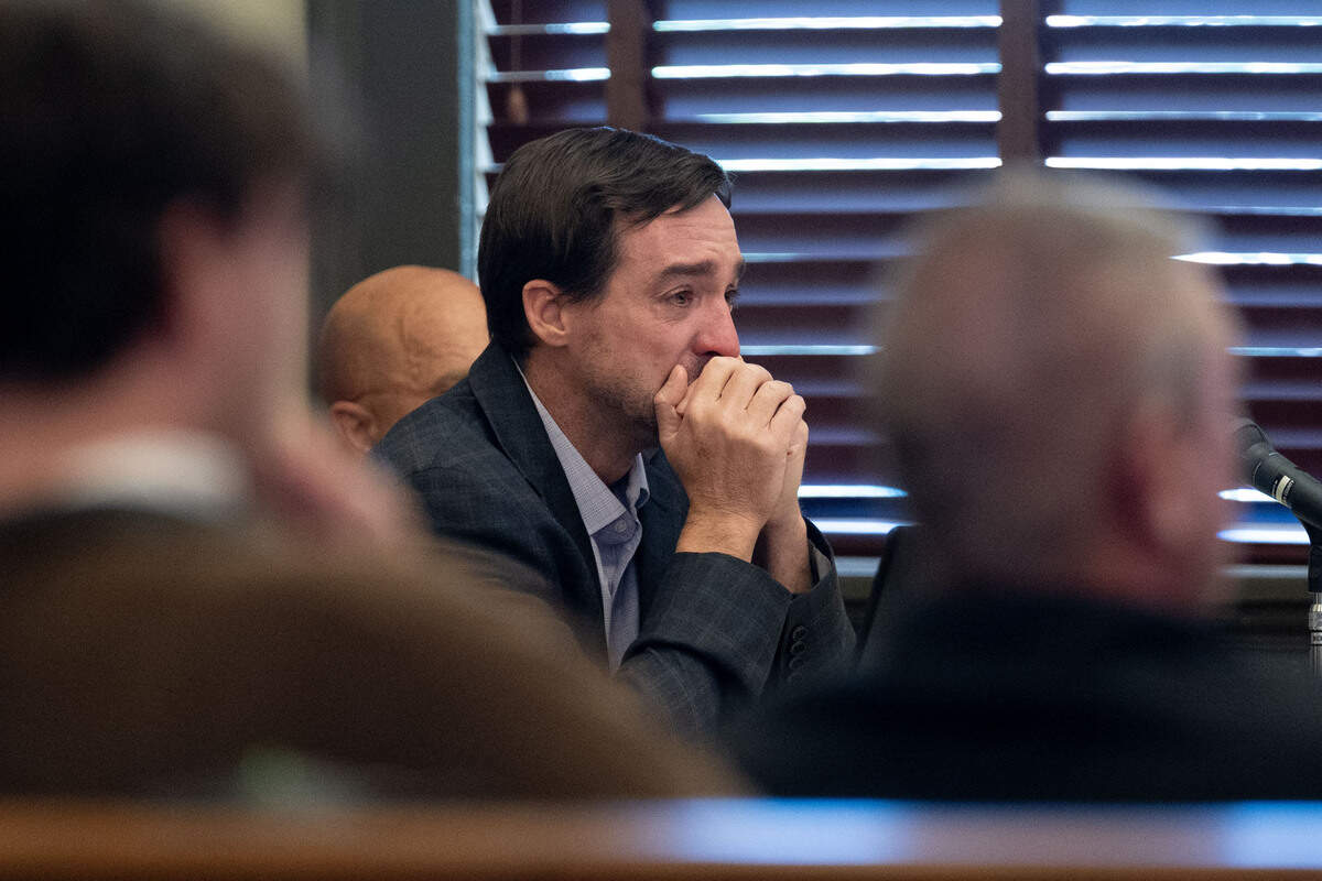 Alan Moran reacts as his father Philip Moran testifies during their trial at Hancock County Circuit Court on Friday, June 12, 2026.