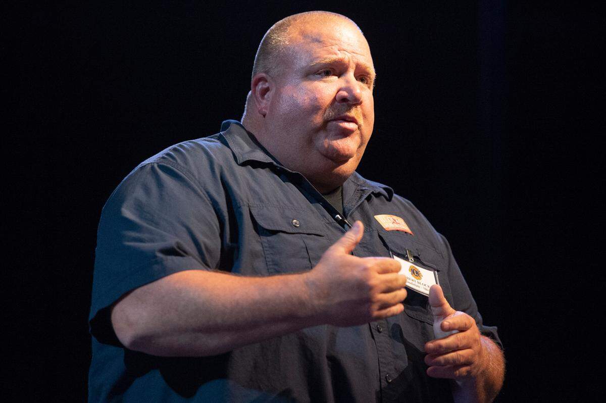 Jackson County Sheriff candidate Robert Blocker speaks during a candidate’s forum at the Mary C O’Keefe Cultural Arts Center in Ocean Springs on Monday, July 31, 2023.