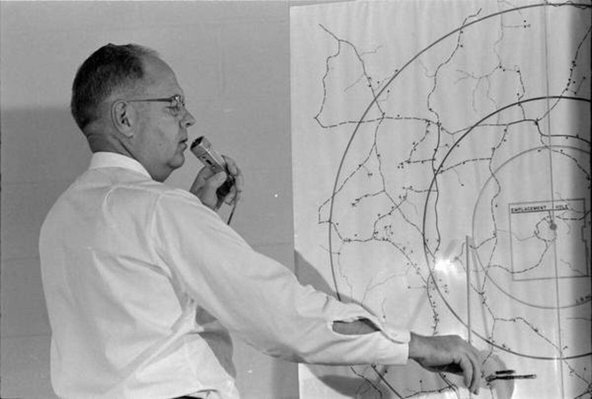 Evacuation area for the salt dome blast at a news briefing
