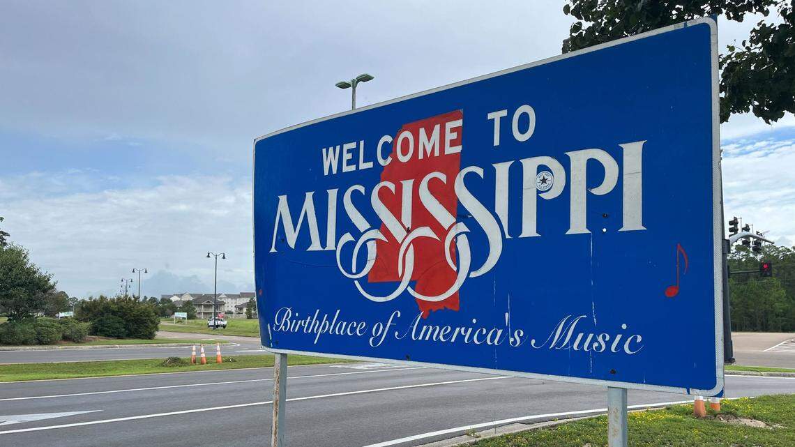 This “Welcome to Mississippi” sign stands near the Gulfport-Biloxi International Airport on July 19, 2024.
