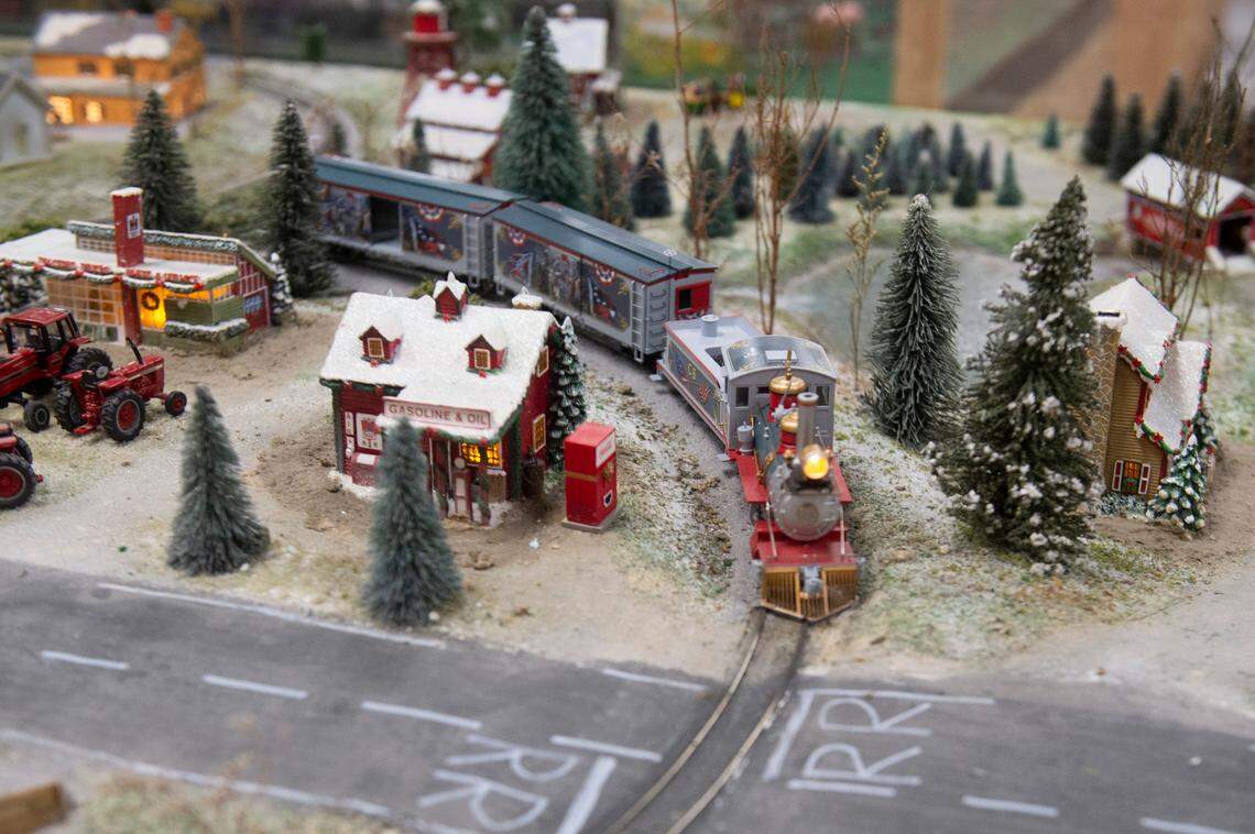 A Christmas themed model train display, which is part of TrainTastic’s Holiday Lights event, at TrainTastic Interactive Model Railroad Museum in Gulfport on Wednesday, Dec. 4, 2024.
