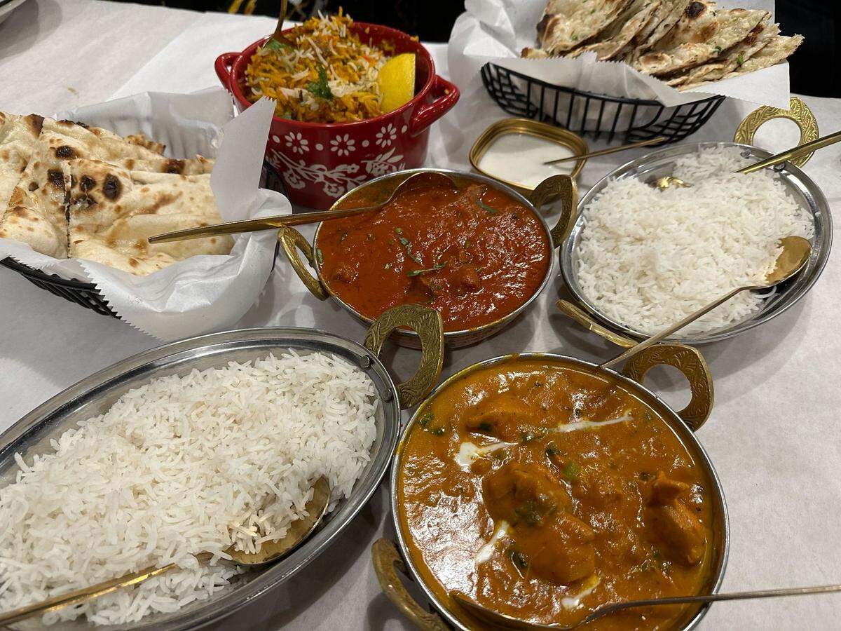 Lamb roganjosh and mango chicken curry from Indian Delight in Ocean Springs, Mississippi.