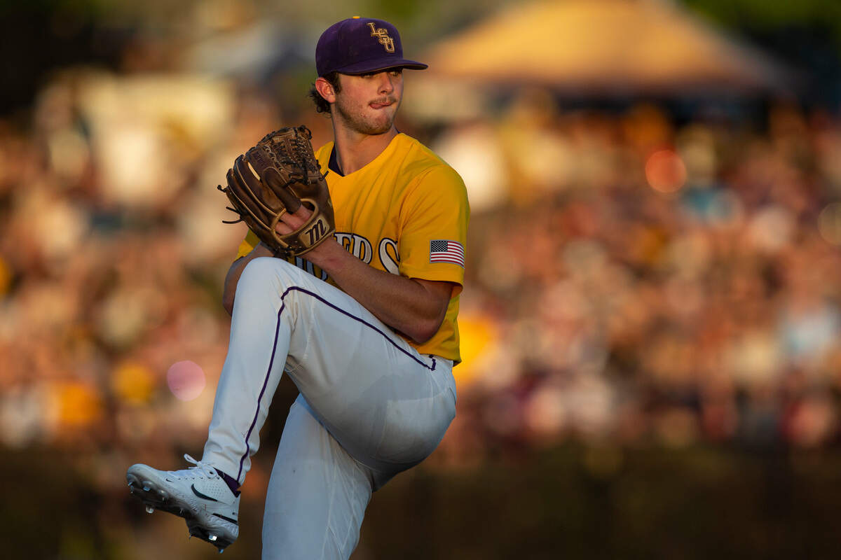 LSU pitcher Ty Floyd throws a pitch against Southern Miss during Game Four of NCAA Regionals at Pete Taylor Park in Hattiesburg on Saturday, June 4, 2022.
