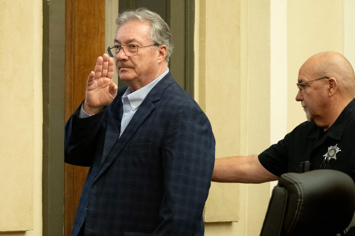 Philip Moran waves goodbye to family and friends in the gallery after being ruled guilty on both counts of conspiracy and bribery at his trial at Hancock County Circuit Court on Friday, June 12, 2026.