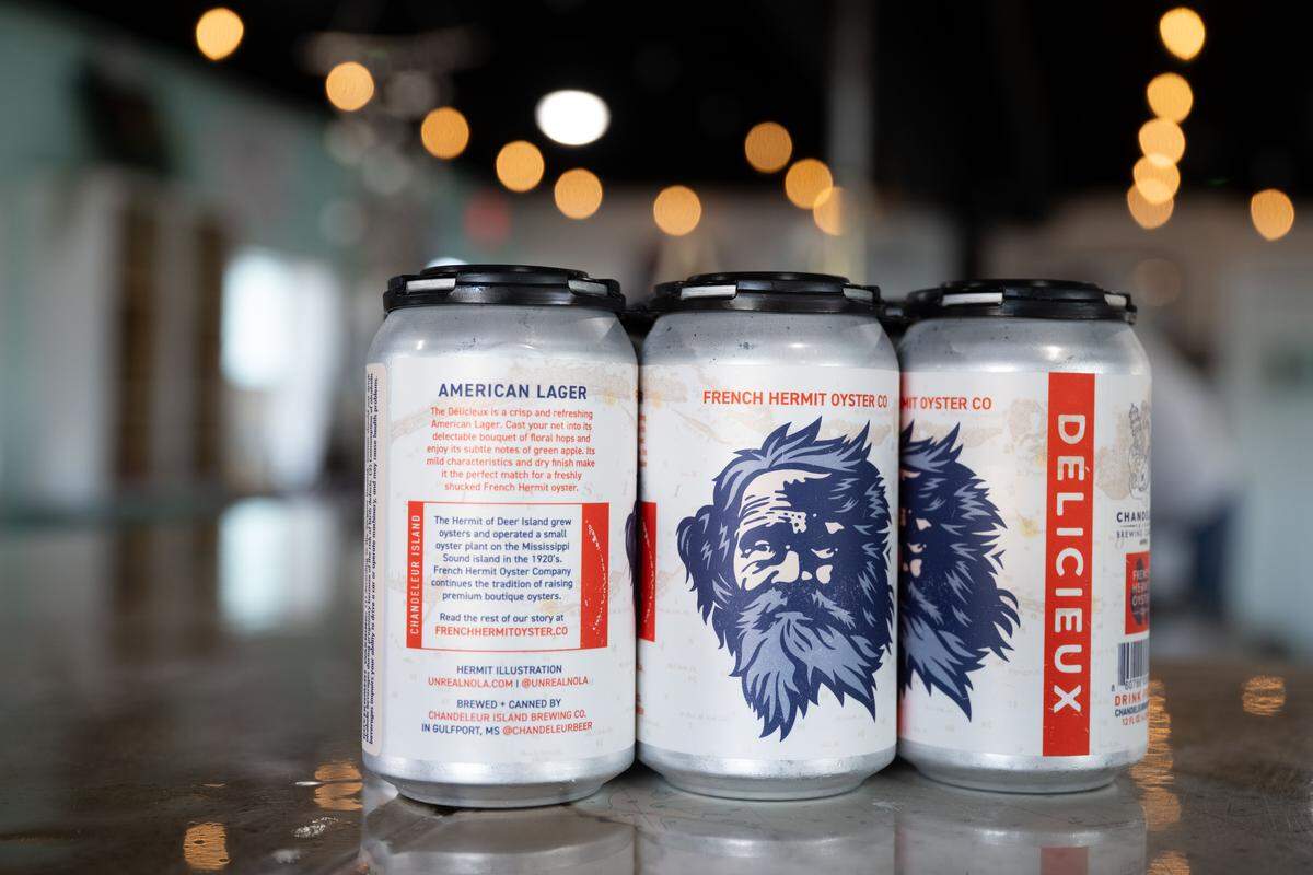 Local craft beer made by Chandeleur Brewing Company salutes the hermit of Deer Island and is for sale at French Hermit Oyster Co. in Ocean Springs.