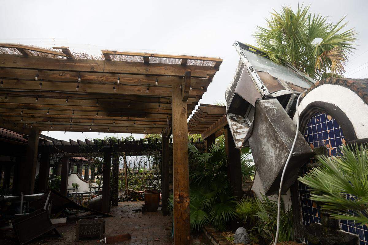 Interior damage at Aztecas Restaurant & Cantina after a tornado in Gautier on Sunday, Oct. 26, 2025.