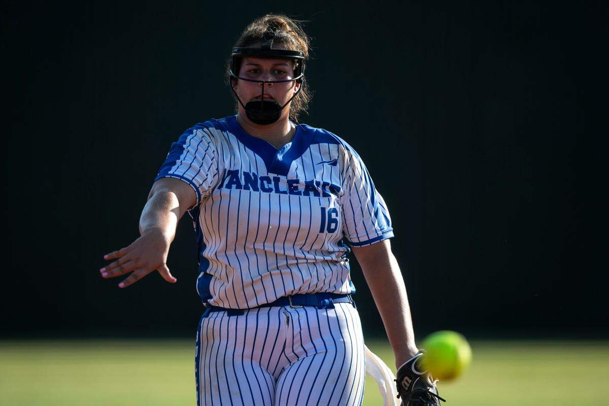 Vancleave pitcher Bryn Daughtery throws a pitch during a game against George County at Vancleave High School in Vancleave on Friday, May 6, 2022.
