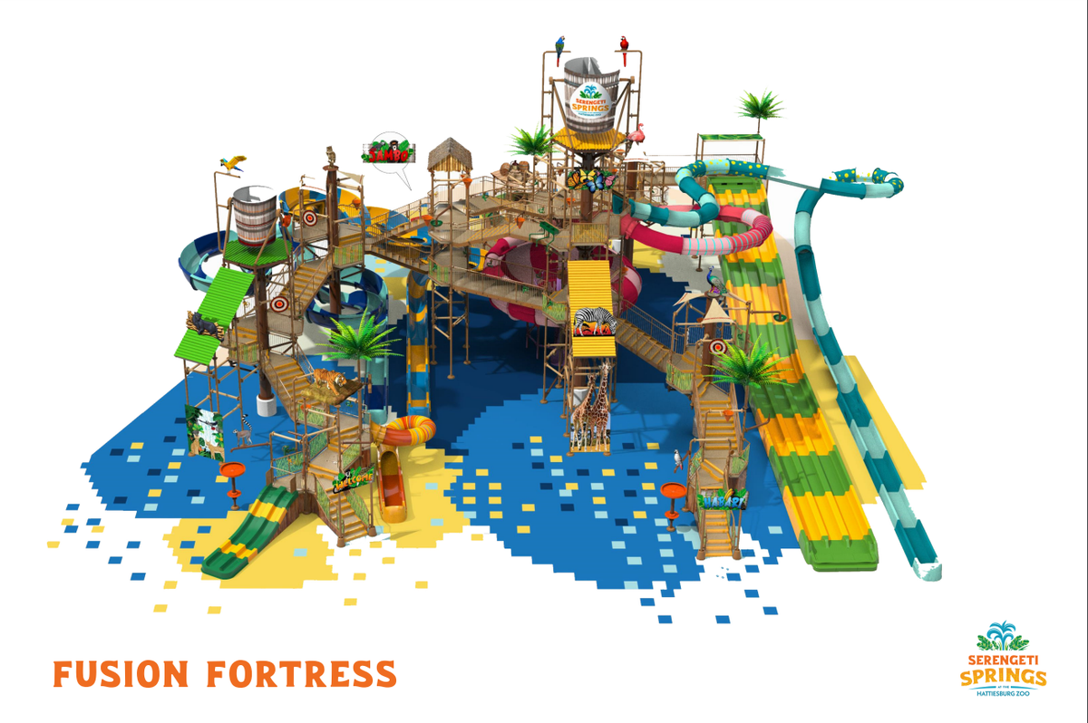 Fusion Fortress will be Serengeti Springs’ centerpiece. The water park is expected to open Summer, 2023.