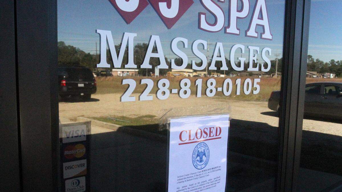 JOHN FITZHUGH/SUN HERALD 
 Officials announced on Friday Nov. 20, 2015 that state and federal human trafficking charges have been filed against the owners of J.J. Spa LLC in St. Martin and a civil charge of public nuisance was used to close the business down.