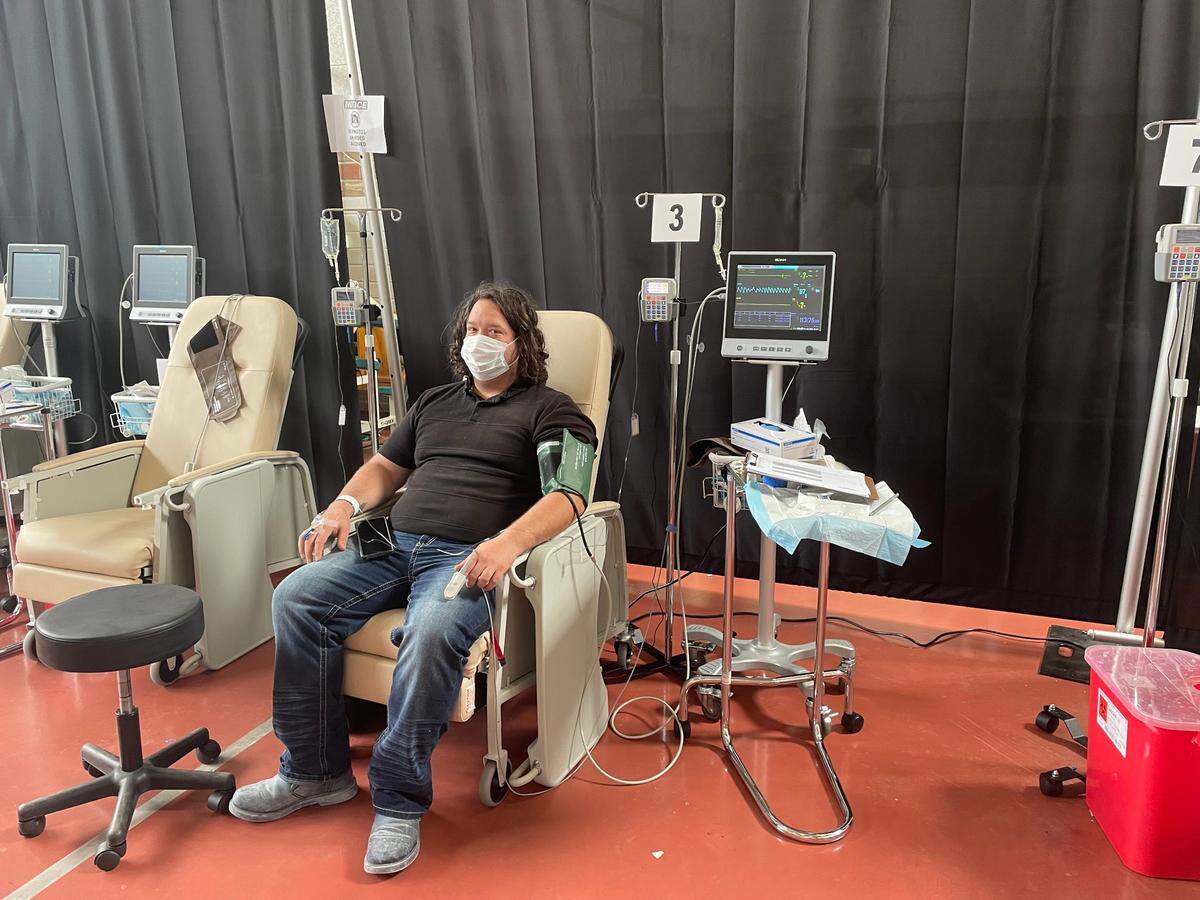 Bay St. Louis resident Dwayne Turner, 37, sits for his monoclonal antibody infusion on Monday, Sept. 13 at Memorial Hospital at Gulfport’s expanded infusion center.