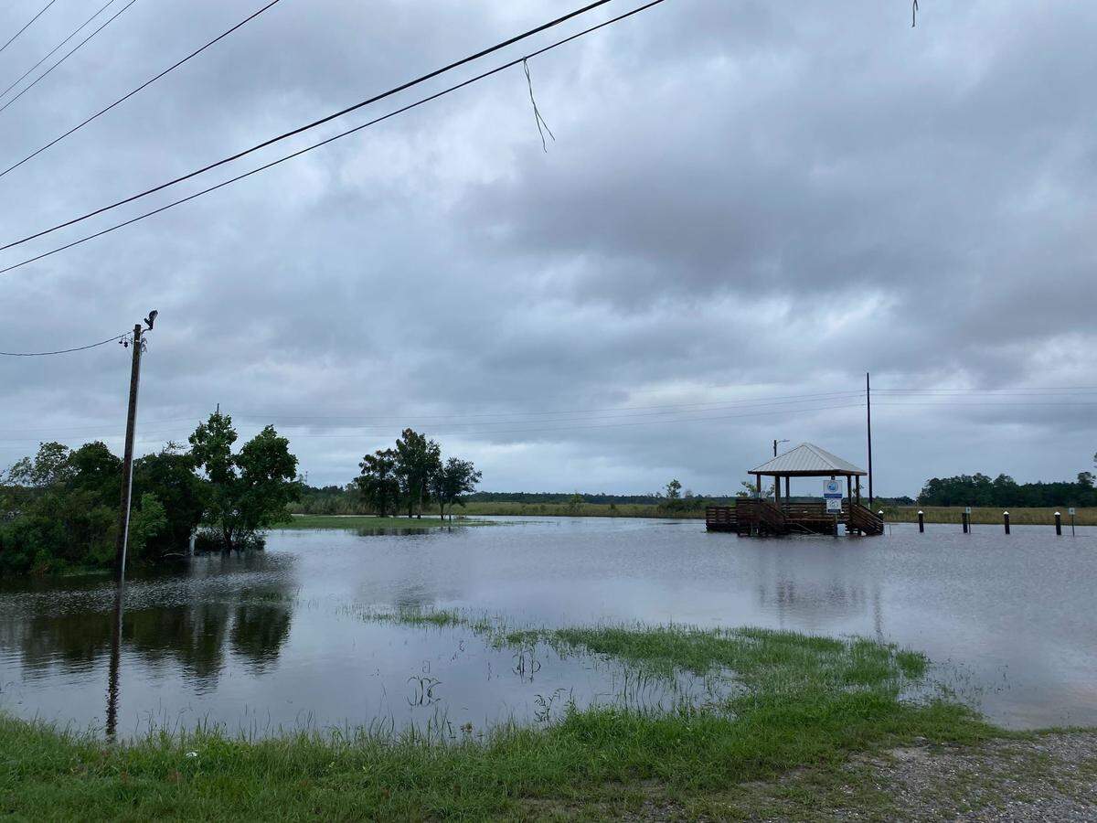 Water levels are high at Bayou Lacroix off Highway 603 in Shoreline Park after Hurricane Francine brought flooding and storm surge to South Mississippi.