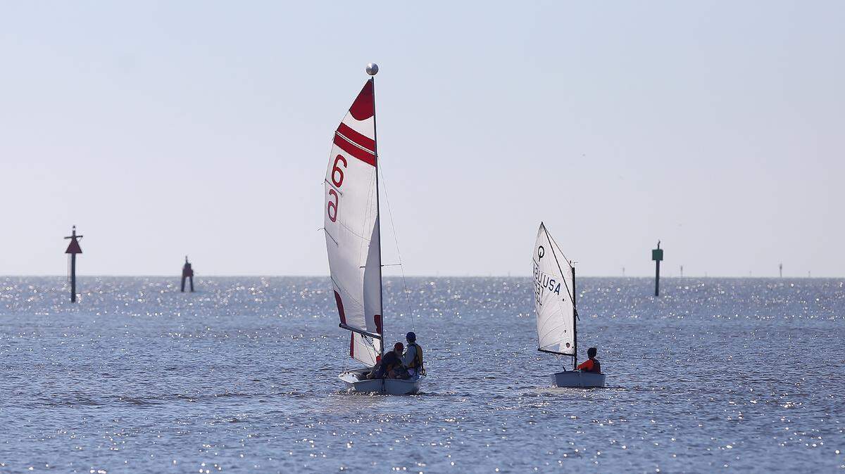 AMANDA McCOY/SUN HERALD 
 Sailboats make their way from the Gulfport Yacht Club into the Sound for the 2016 Alfonso Jr. Regatta and Sutter Cup at the Gulfport Yacht Club on Sunday, March 13, 2016. The regatta, which marks the start of the sailing season, was cut from a two-day weekend event to just Sunday due to the weather.