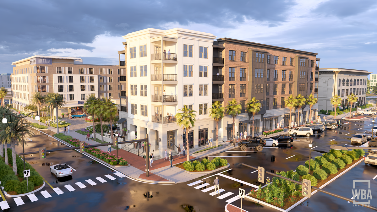 This rendering shows Channel South mixed-use development coming to downtown Gulfport. The $105 million investment will bring apartments, a hotel, parking, shops, restaurants and a parking garage, all within walking distance of the beach and amenities of the city. The groundbreaking was Friday, March 20, 2026.