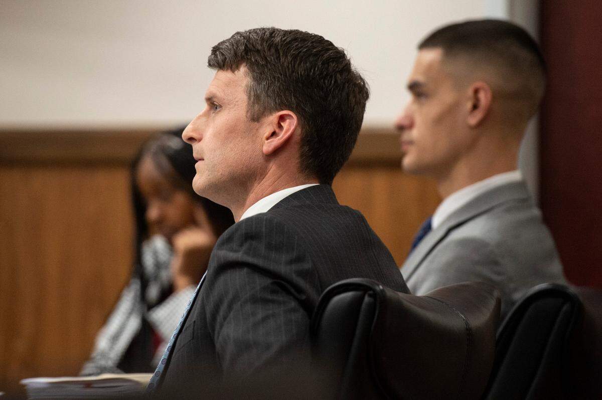 Assistant District Attorney Matthew Burrell listens during Moran’s revocation hearing at Harrison County Circuit Court in Gulfport