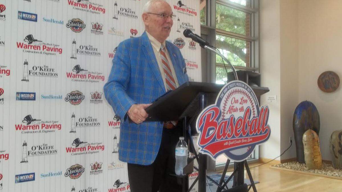 VETO ROLEY/SPECIAL TO THE SUN HERALDFormer Jackson Mets and Generals owner J. Con Maloney spoke to the Ohr-O'Keefe Museum Friday about his time as a Minor League owner.