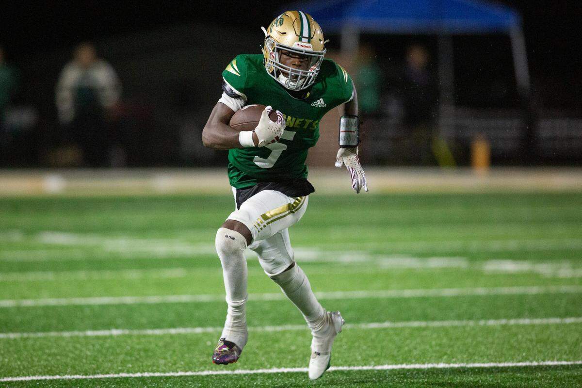 Poplarville’s Ty Keys runs the ball up the field during a playoff game against Forrest County Agricultural High School at Poplarville High School in Poplarville on Friday, Nov. 10, 2023.