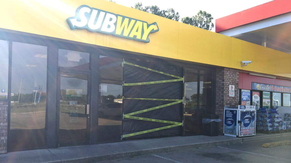 A Jeep crashed into a Subway restaurant located at a Gulfport gas station on Cowan Lorraine Road Friday night.