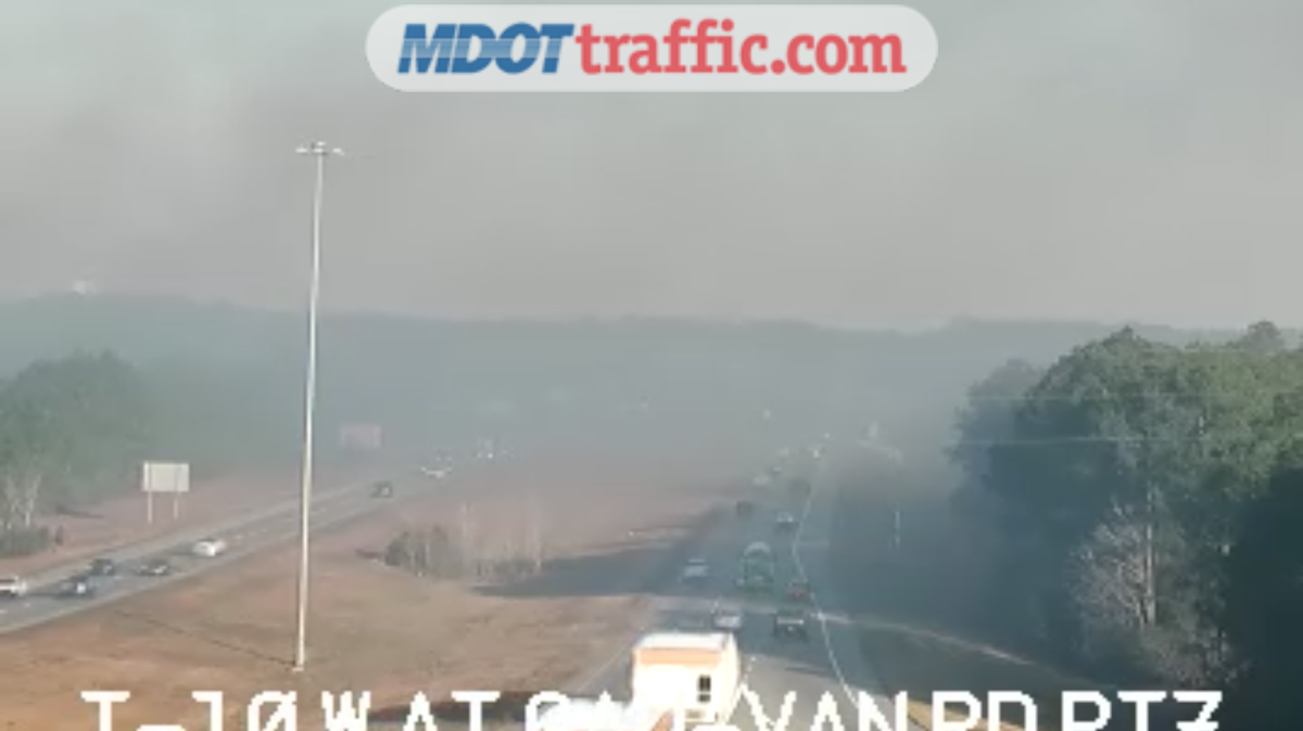 An MDOT camera showed smoke from a grass fire near I-10 near at Gautier Exit 61 on Friday afternoon.