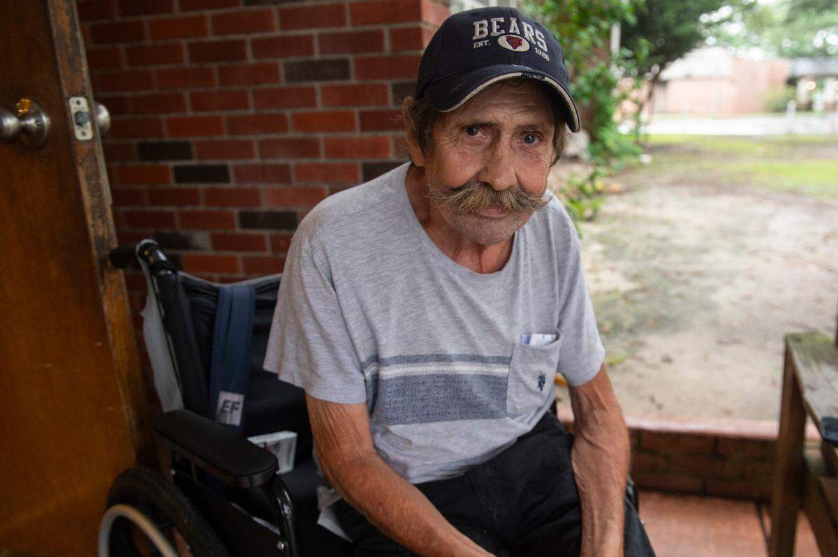 Thomas Reed, a veteran who is experiencing homelessness, outside of the St. Vincent de Paul Society at Our Lady of Fatima Catholic Church in Biloxi on Thursday, Sept. 5, 2024. Reed, who has camped on the Broadwater property, said he’s been taken advantage of while homeless and had his money stolen on occasion.