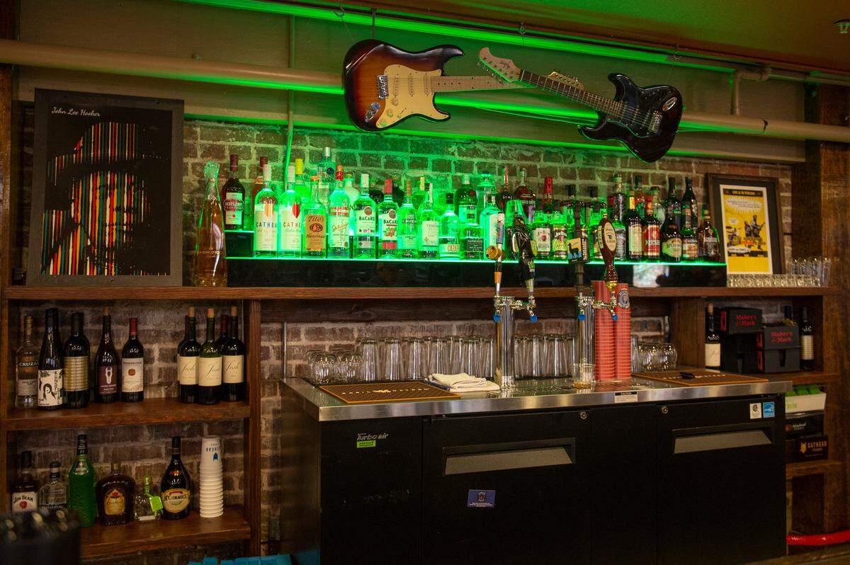 A second bar features two guitars as decoration at the Ground Zero Blues Club in Biloxi on Thursday, Feb. 10, 2022.