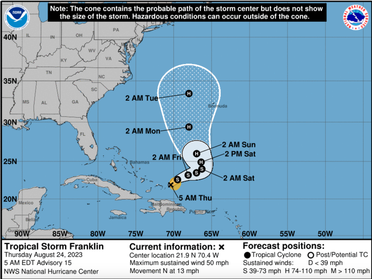 The National Hurricane Center is tracking Tropical Storm Franklin, which could become a hurricane.