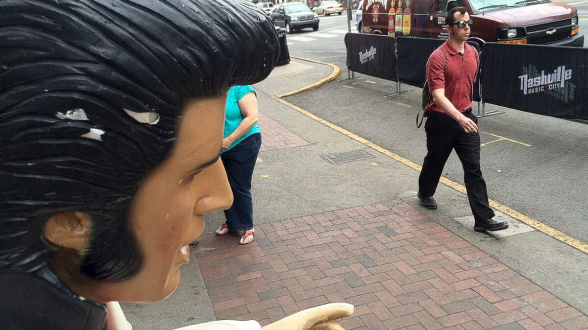 A Fiberglas Elvis is caught in permanent "uh-huh-huh" in downtown Nashville, where the governor recently vetoed a bill making the Bible the state book of Tennessee. Other lawmakers across the country are dealing with bills with religious subtexts. (Mark Davis/Atlanta Journal-Constitution/TNS)