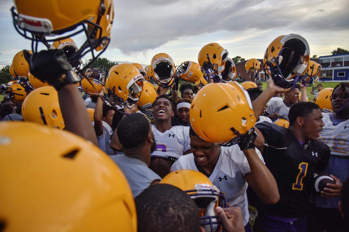 Edna Karr running back Ronnie Jackson hypes up the team during practice. “In New Orleans,” he says, “they don’t care if you run the ball good. They don’t care nothing about that.”