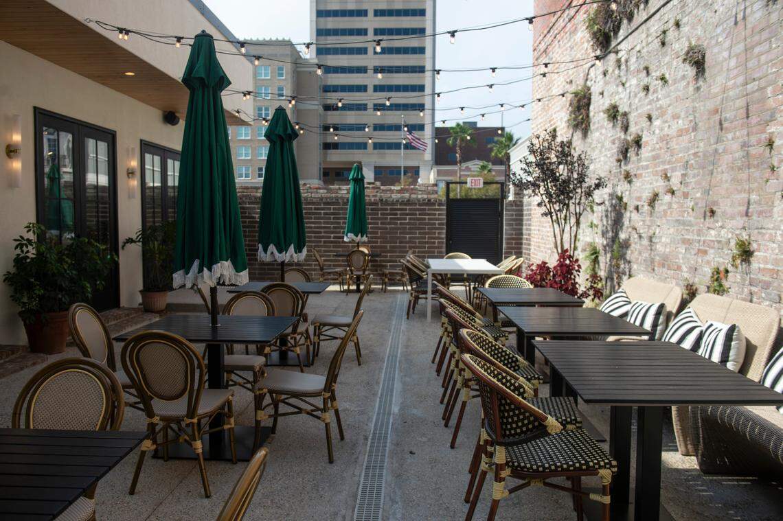 The patio at Siren Social Club inside Hotel Vela in Gulfport on Thursday, Oct. 31, 2024.