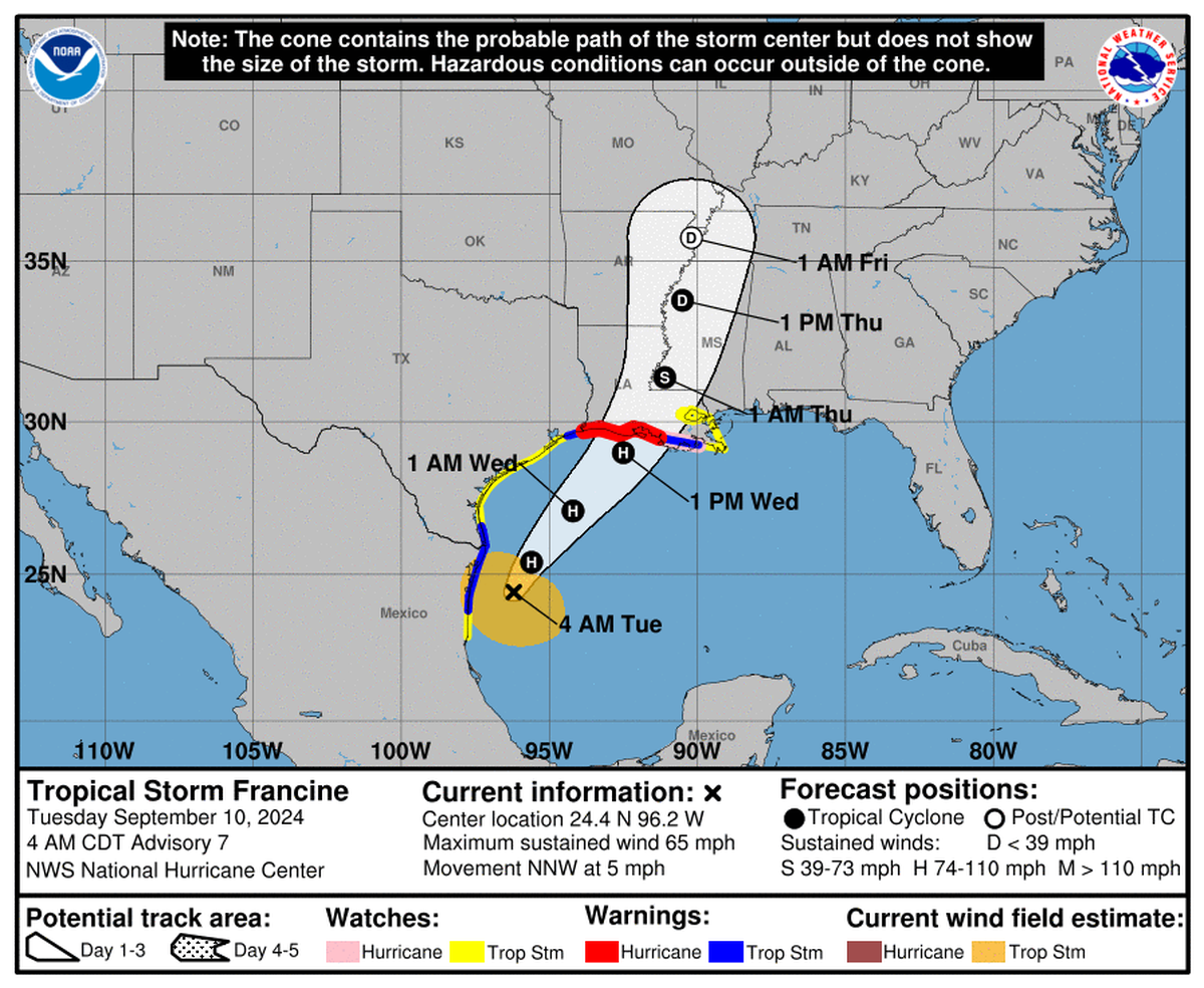 The National Hurricane Center’s report on Tropical Storm Francine from 4 a.m. Tuesday.