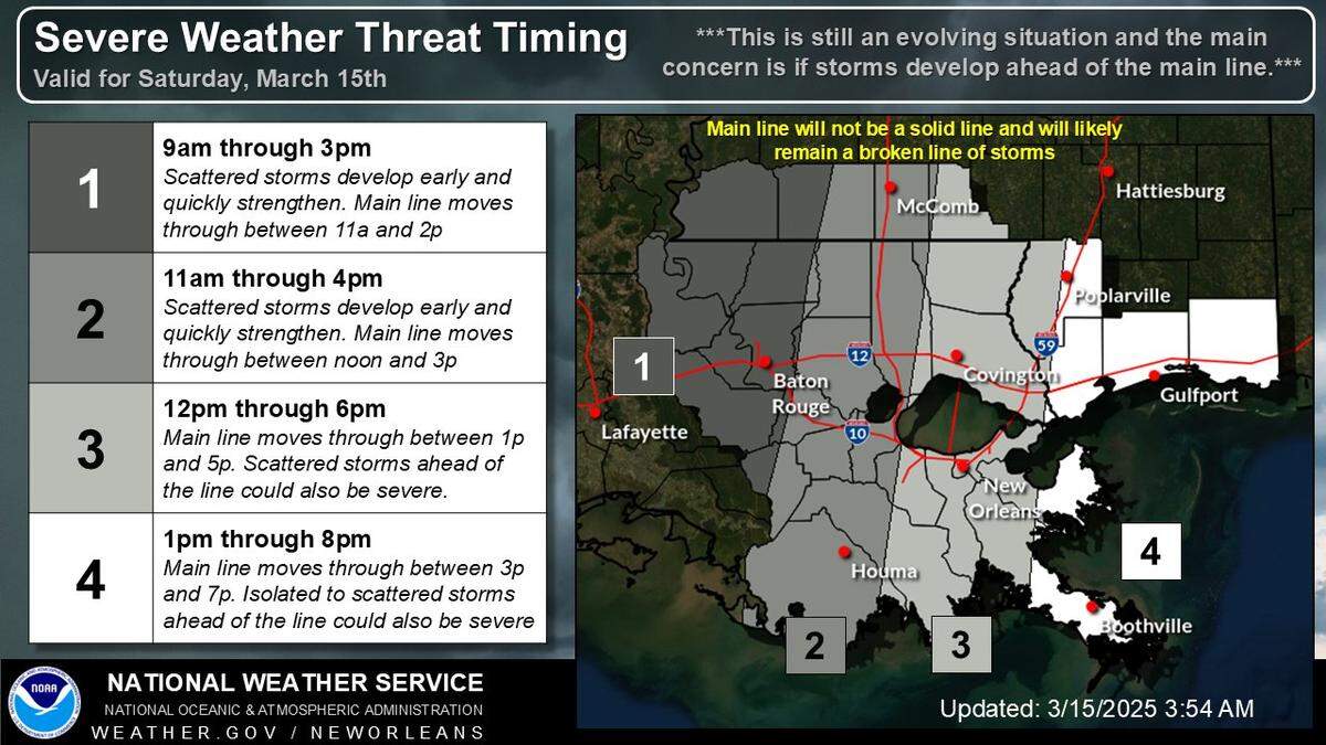 The National Weather Service’s latest report on the timing of expected severe weather.
