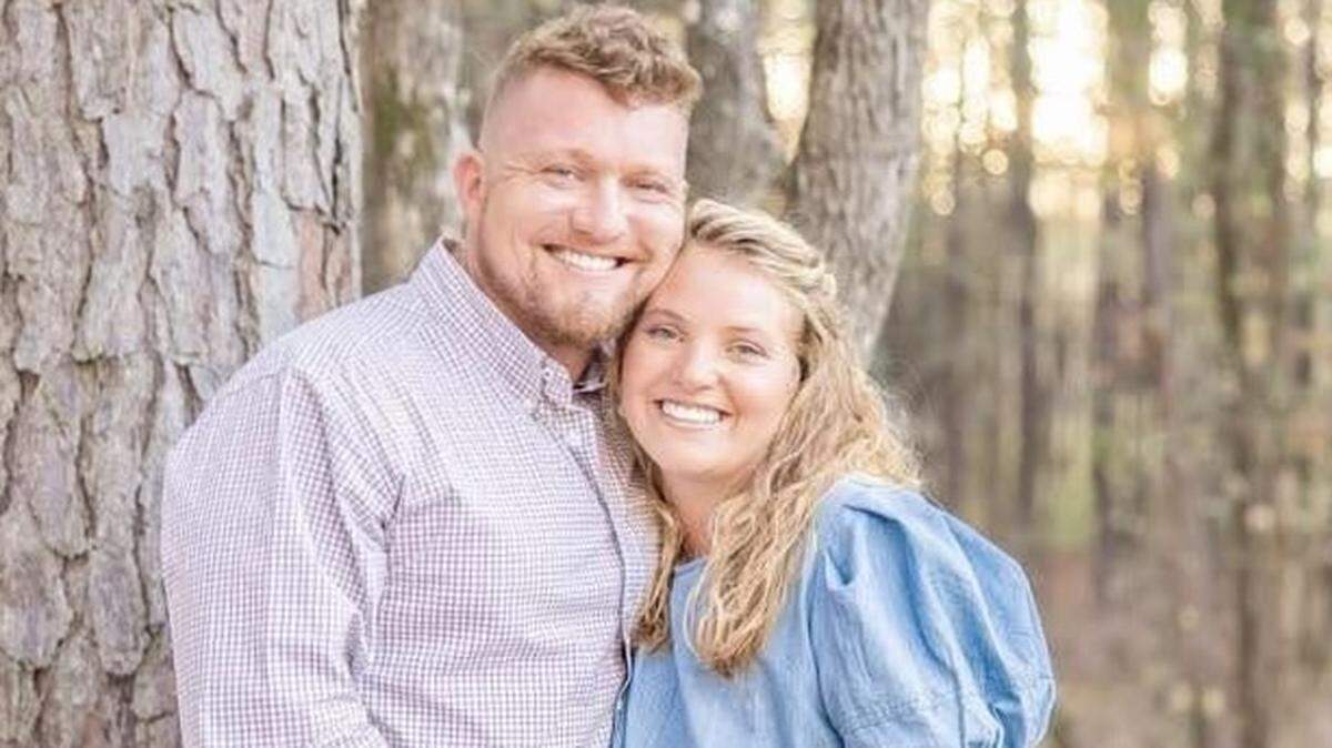 Kasper Eriksen and his wife Savannah Eriksen pose for a photo in Sturgis, Mississippi, in autumn 2024.