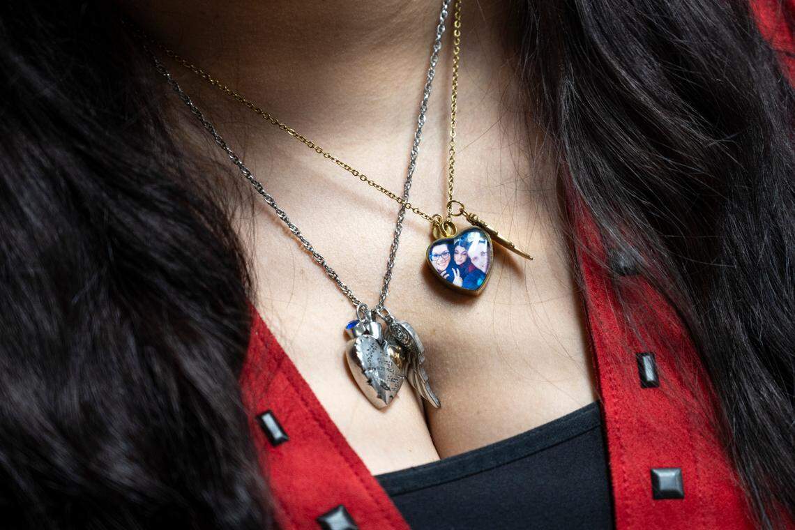 Viola Carter wears a pendant with a photo of her daughter, Kayelyn, on Thursday, Aug. 29, 2024. Kayelyn died by suicide at the Harrison County Adult Detention Center in a tragedy Carter says was preventable.