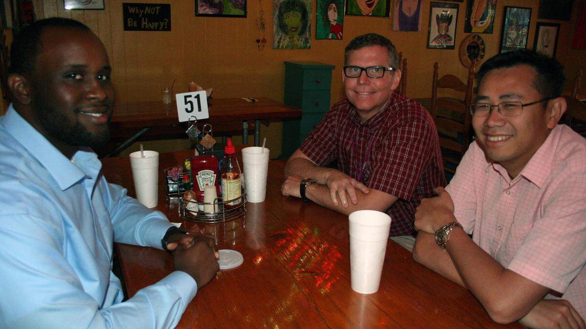 LeSamuel Gardner, Tom Shaver and Kenneth Nguyen at Darwell's Cafe in Long Beach