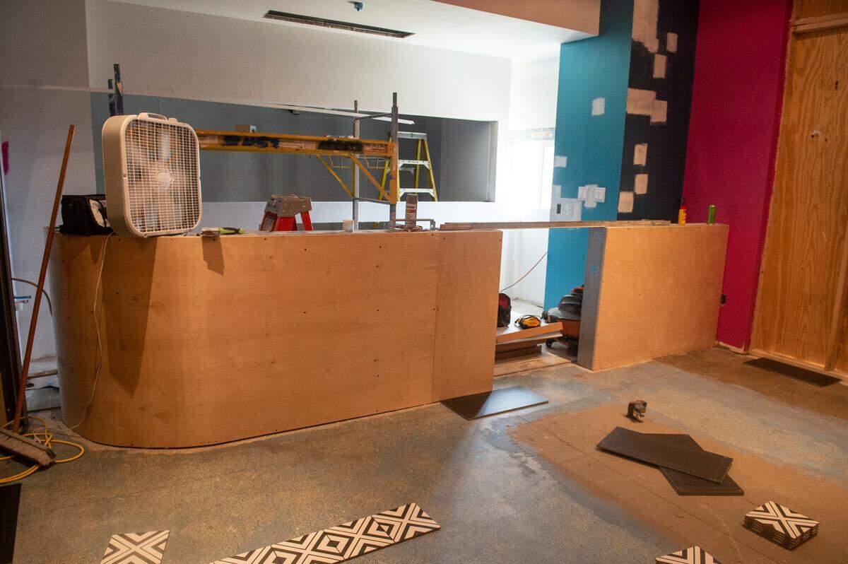 Behind this bar being built at the new Purple Zebra Daiquiri Bar at Harrah’s Gulf Coast in Biloxi will be coolers displaying colorful flavors of daiquiris that can be combined for a swirl of flavor and served with or without rum or other alcohol.