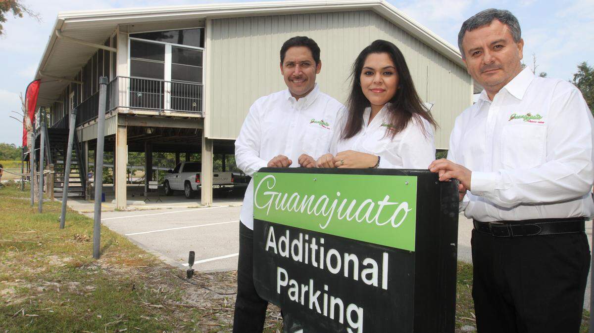 JOHN FITZHUGH/SUN HERALD 
 Owners of Guanajuato Mexican restaurant in Gulfport, Alejandro Solis, from left, Ari Gonzalez and Oscar Rodriguez, are busy getting the former Back Bay Seafood Restaurant building ready to open.