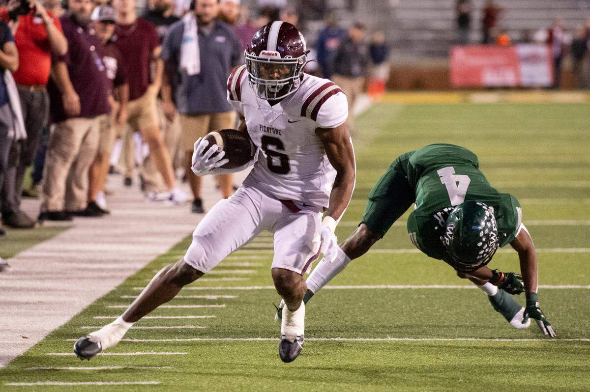 Picayune’s Christopher Davis runs the ball down the field during the 5A State Championship at M.M. Roberts Stadium in Hattiesburg on Friday, Dec. 2, 2022.