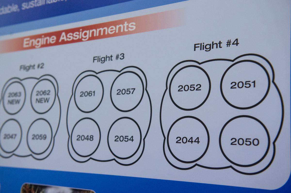 A diagram at Aerojet Rocketdyne details the different engine numbers for RS-25 engines that will be on the different Artemis missions.