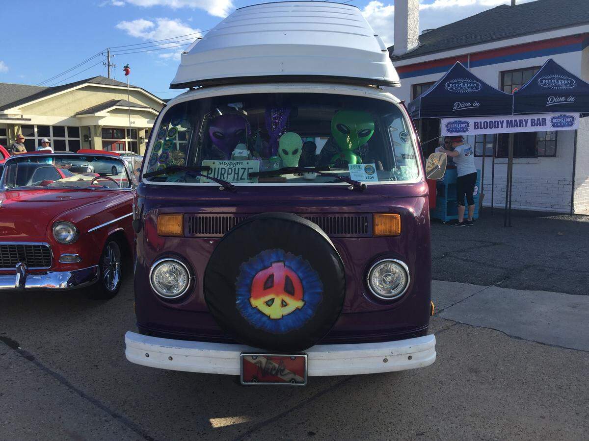 Aliens invaded this purple haze VW van parked at the 2019 Biloxi Block Party.
