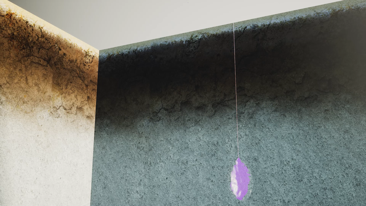 A rendering of an underground salt cavern where Hy Stor Energy will store the hydrogen energy that they produce. The part of the image highlighted in purple is where the energy will be stored, thousands of feet underground.