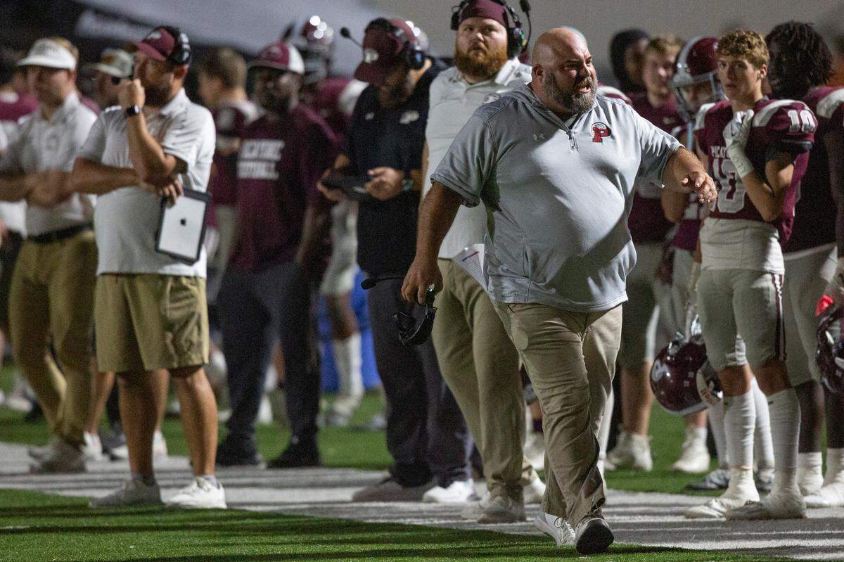 Picayune Head Coach Cody Stogner on the sidelines during a playoff game at Lee-Triplett Stadium in Picayune on Friday, Nov. 17, 2023.