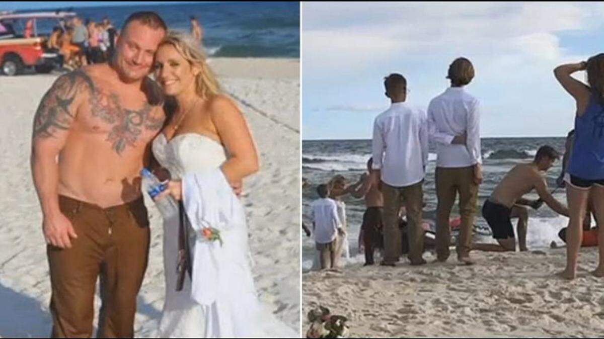 Coast Guard member rescues swimmer moments after wedding.
