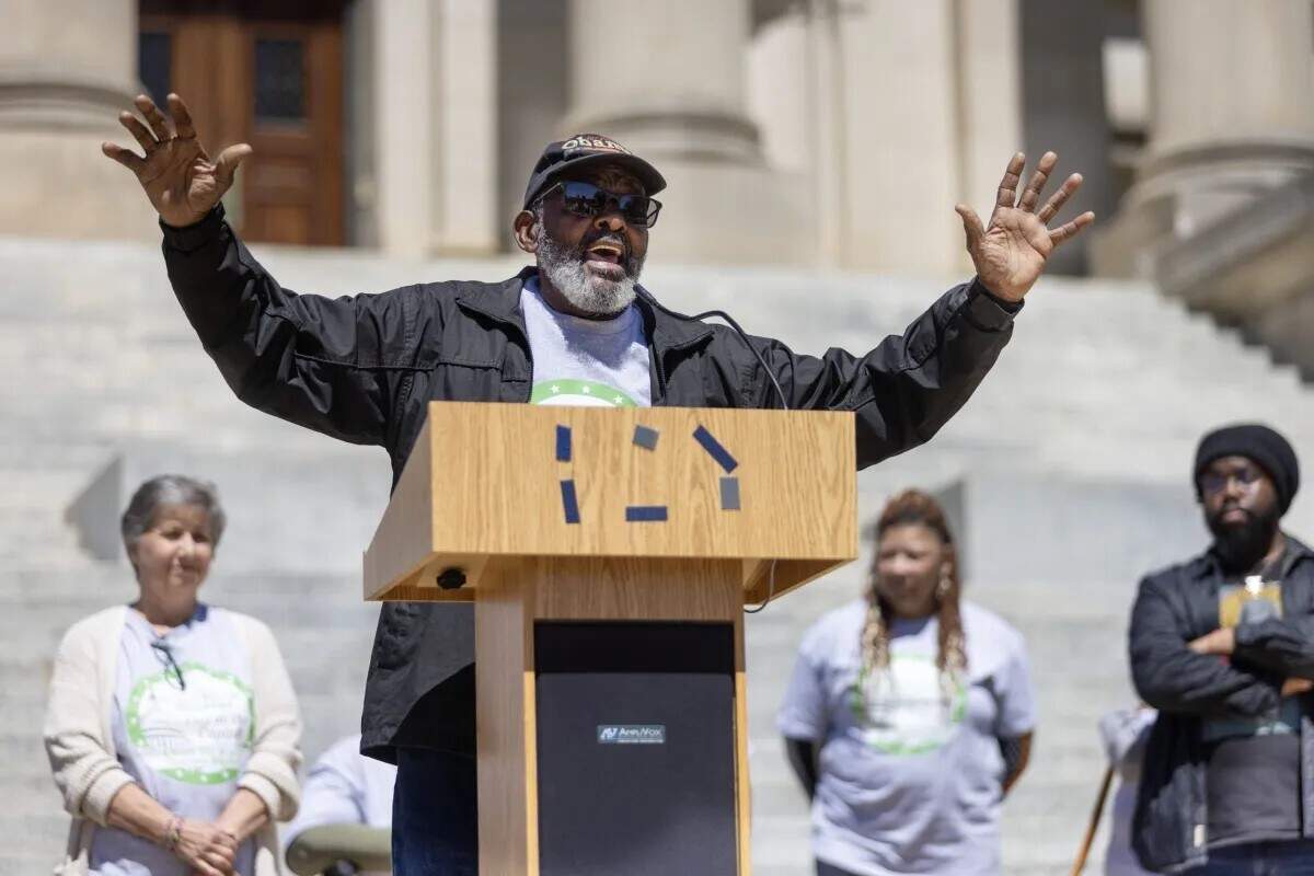 Jerry White, former Amite County NAACP president, demands clean air in Gloster during a protest at the Capitol in Jackson last month.