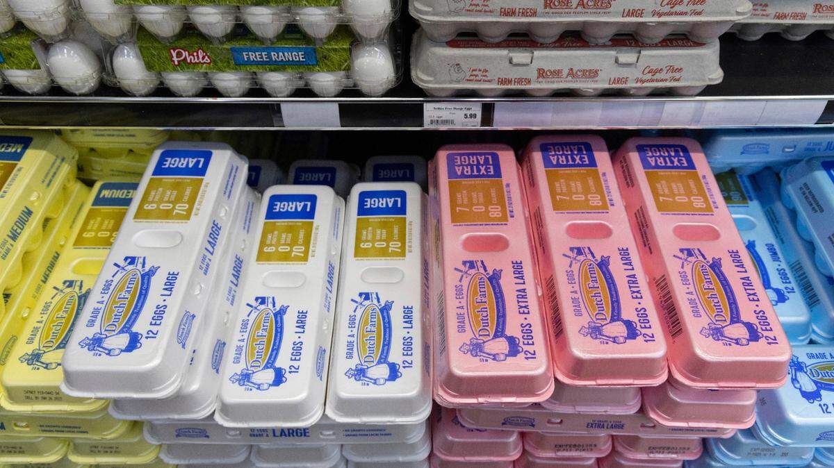 Cartons of eggs are on display at HarvesTime Foods on Thursday, Jan. 5, 2023 in Chicago. (AP Photo/Teresa Crawford)