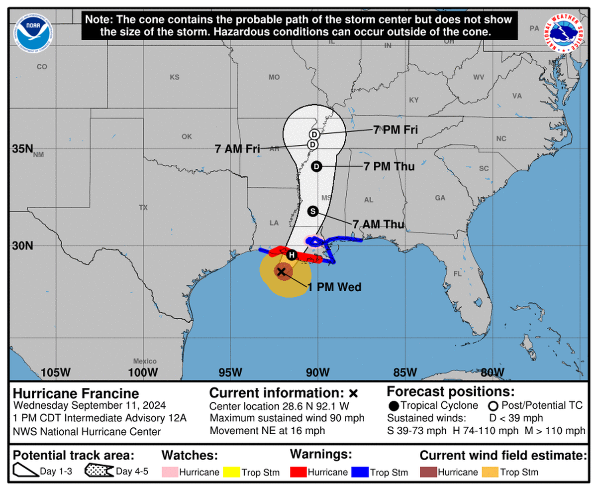 Hurricane Francine tracks toward Louisiana.