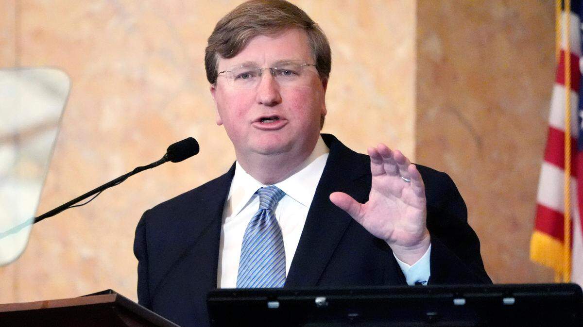 Mississippi Gov. Tate Reeves delivers his State of the State address Monday to the Mississippi State Legislature at the state Capitol in Jackson.