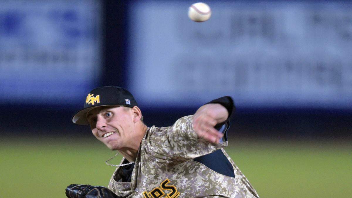 GLENN ANDREWS/SPECIAL TO THE SUN HERALD 
 Southern Mississippi pitcher Kirk McCarty (8) started Saturday, but didn't get the decision in the Golden Eagles;' 3-2 win over Marshall.