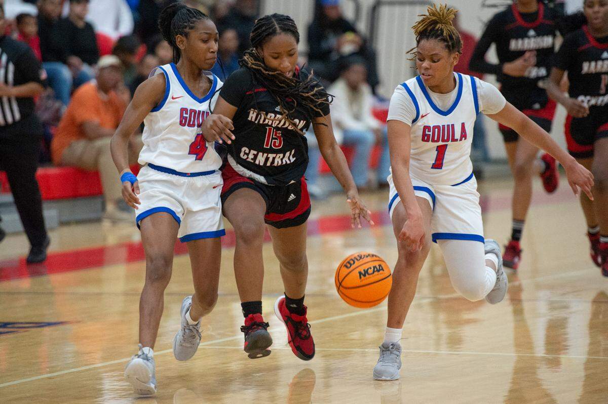Harrison Central’s Krista Clark dribbles the ball during a game against Pascagoula at Pascagoula High School on Tuesday, Dec. 5, 2023.