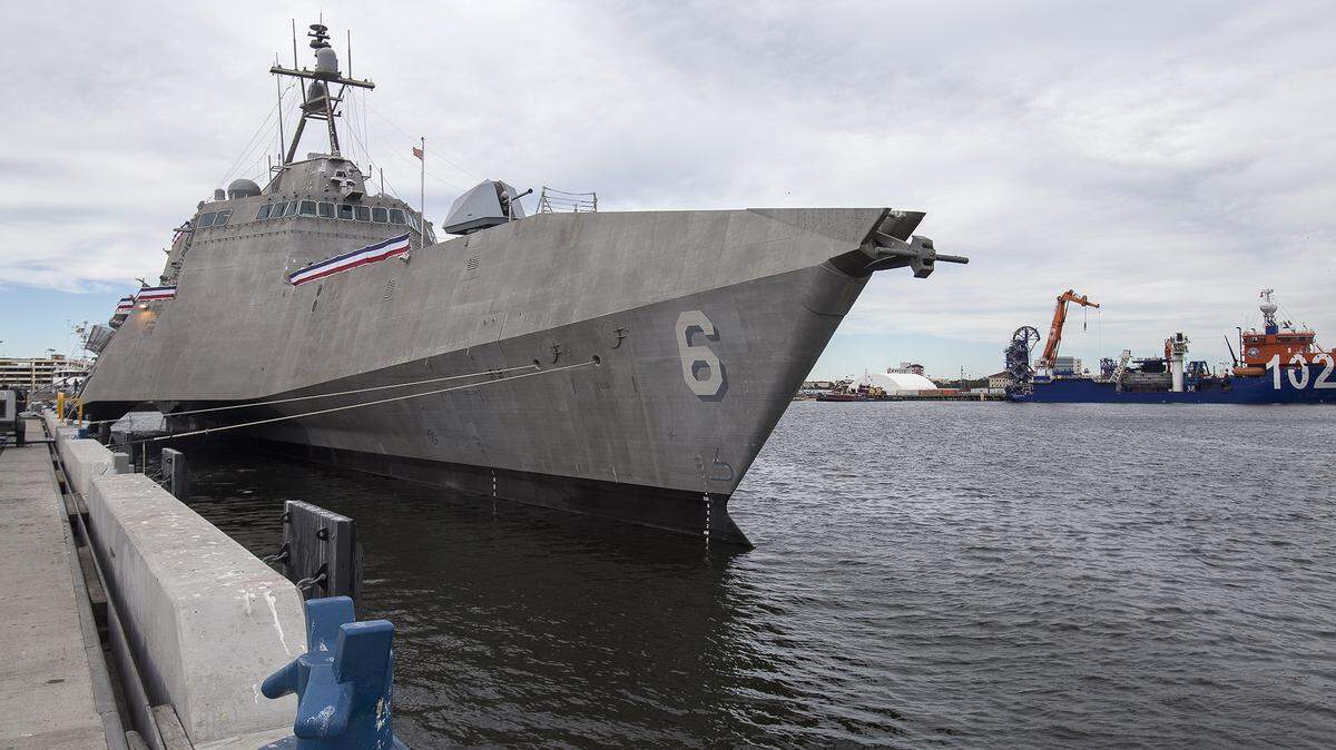 AMANDA McCOY/SUN HERALDThe USS Jackson is docked at the Port of Gulfport on Thursday. The ship will be commissioned on Saturday.