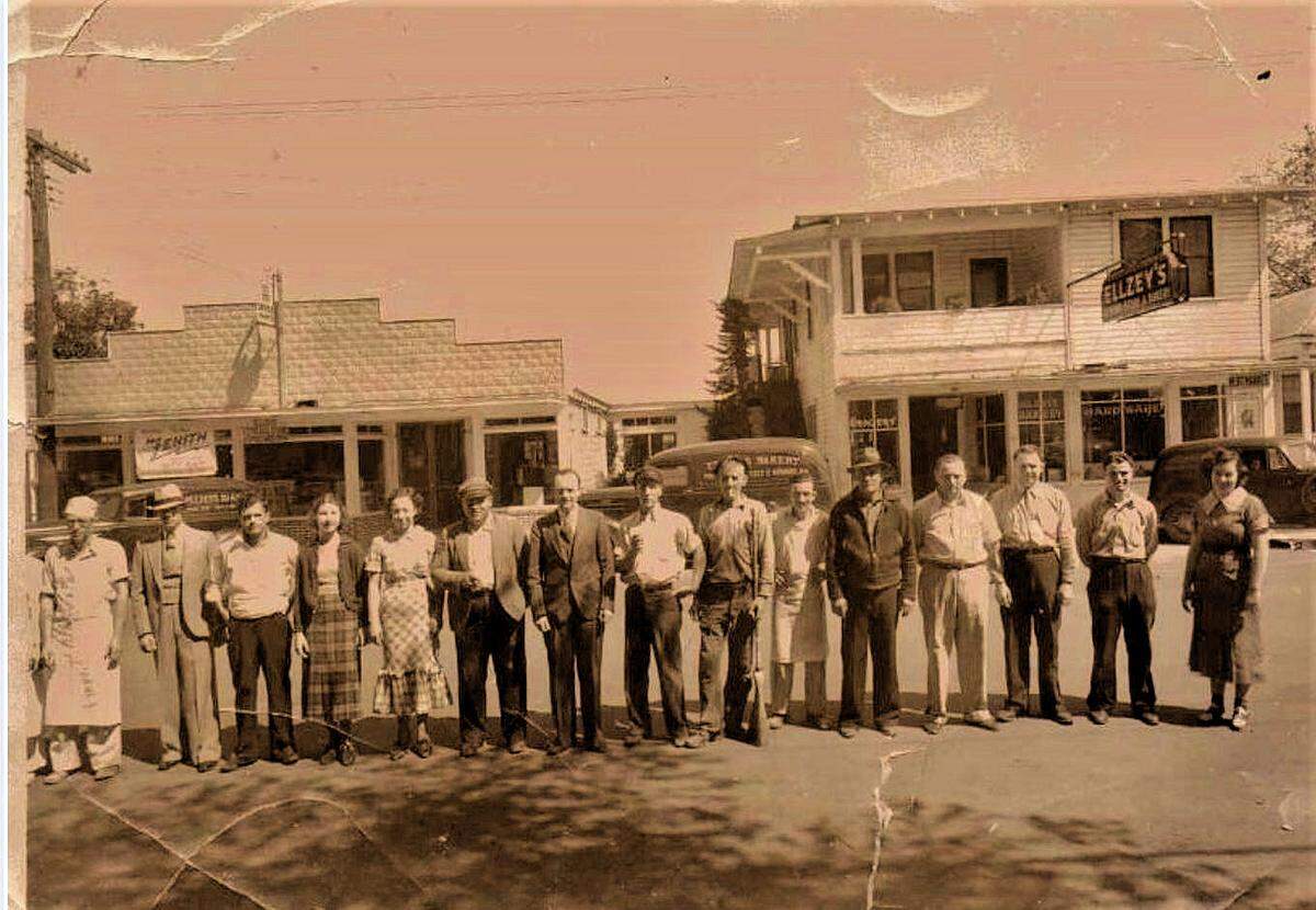 Standing seventh from the left in this late 1930s photo is Curtis Ellzey (1898-1981), owner and manager of Ellzey’s Hardware and Bakery on Point Cadet in Biloxi.  