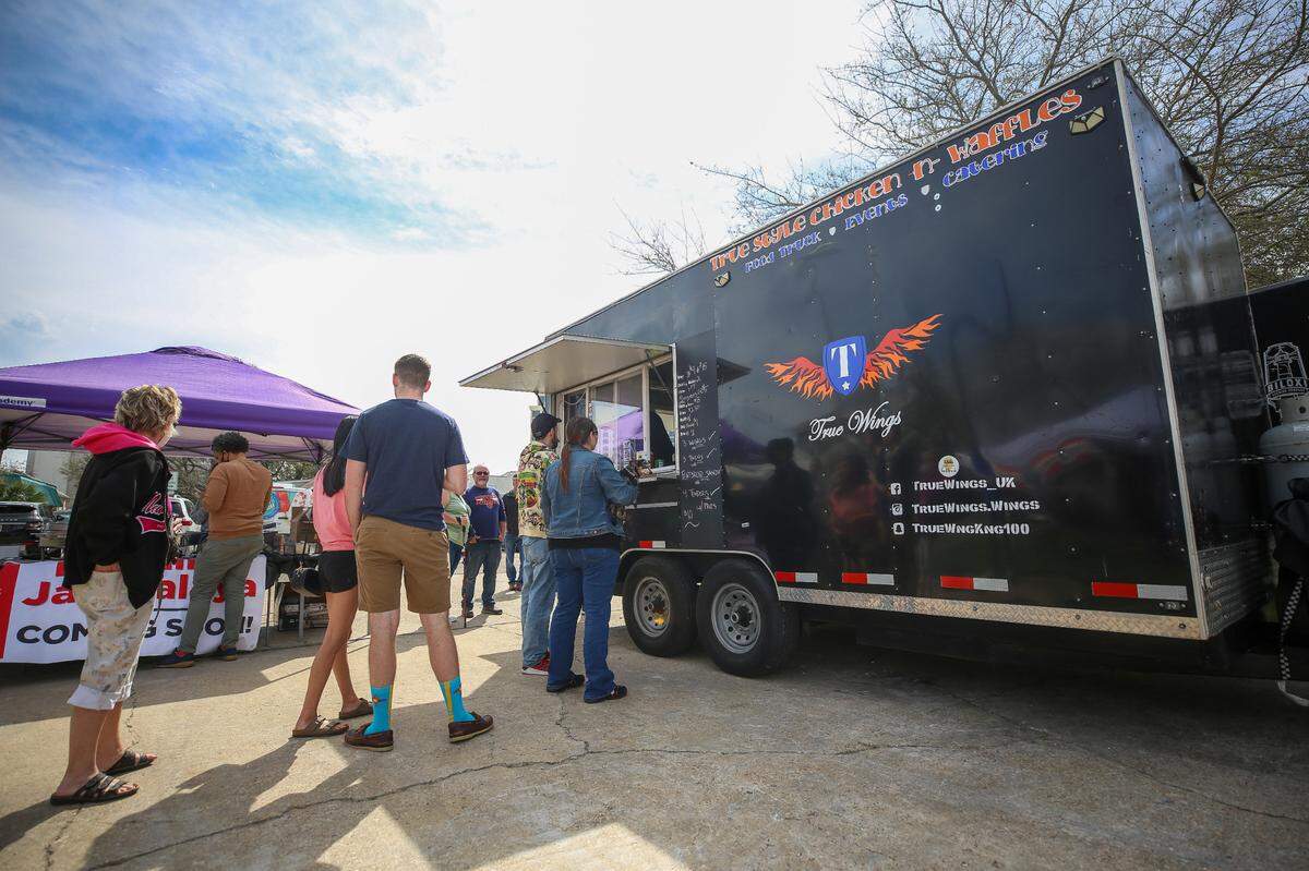 Food trucks like True Wings were part of the grand opening event for The District Green off Howard Avenue in Biloxi on Friday, March 5, 2021.